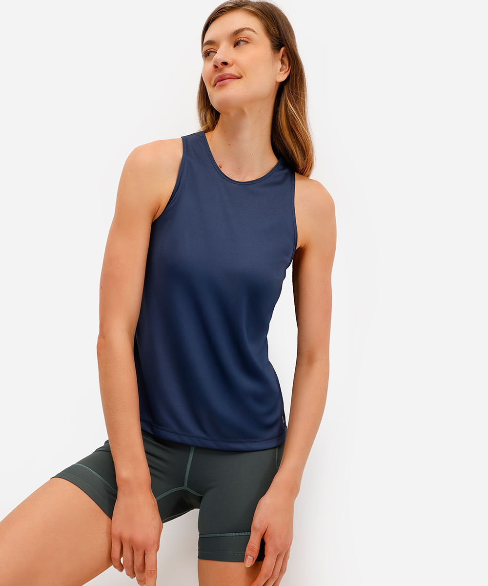 regata feminina esportiva ace com recortes azul