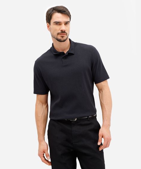 polo masculina manga curta canelada preta