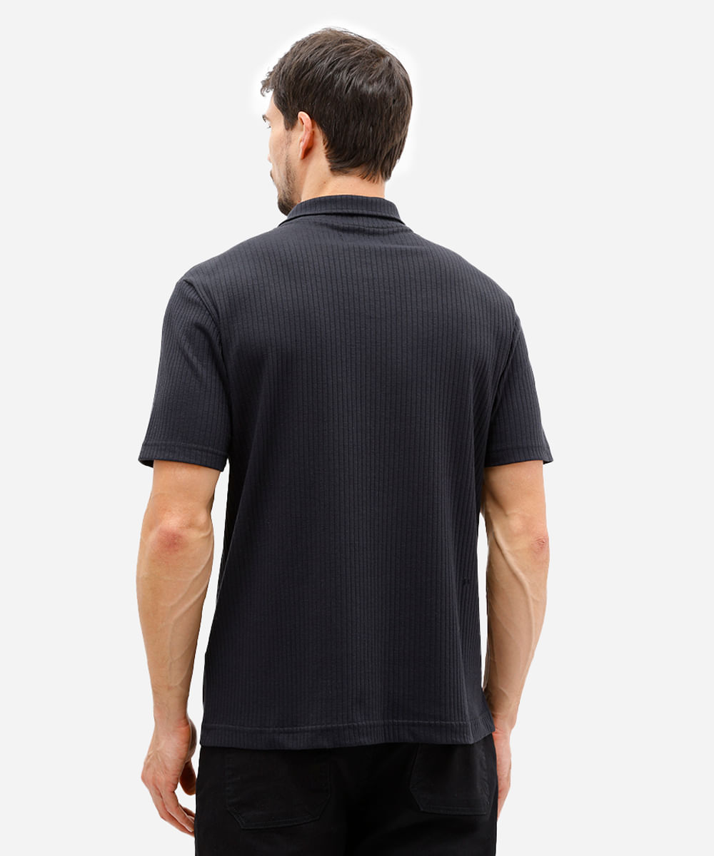 polo masculina manga curta canelada preta