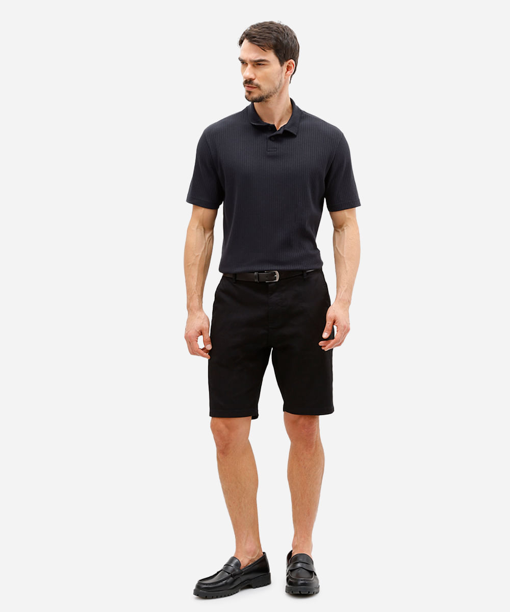 polo masculina manga curta canelada preta