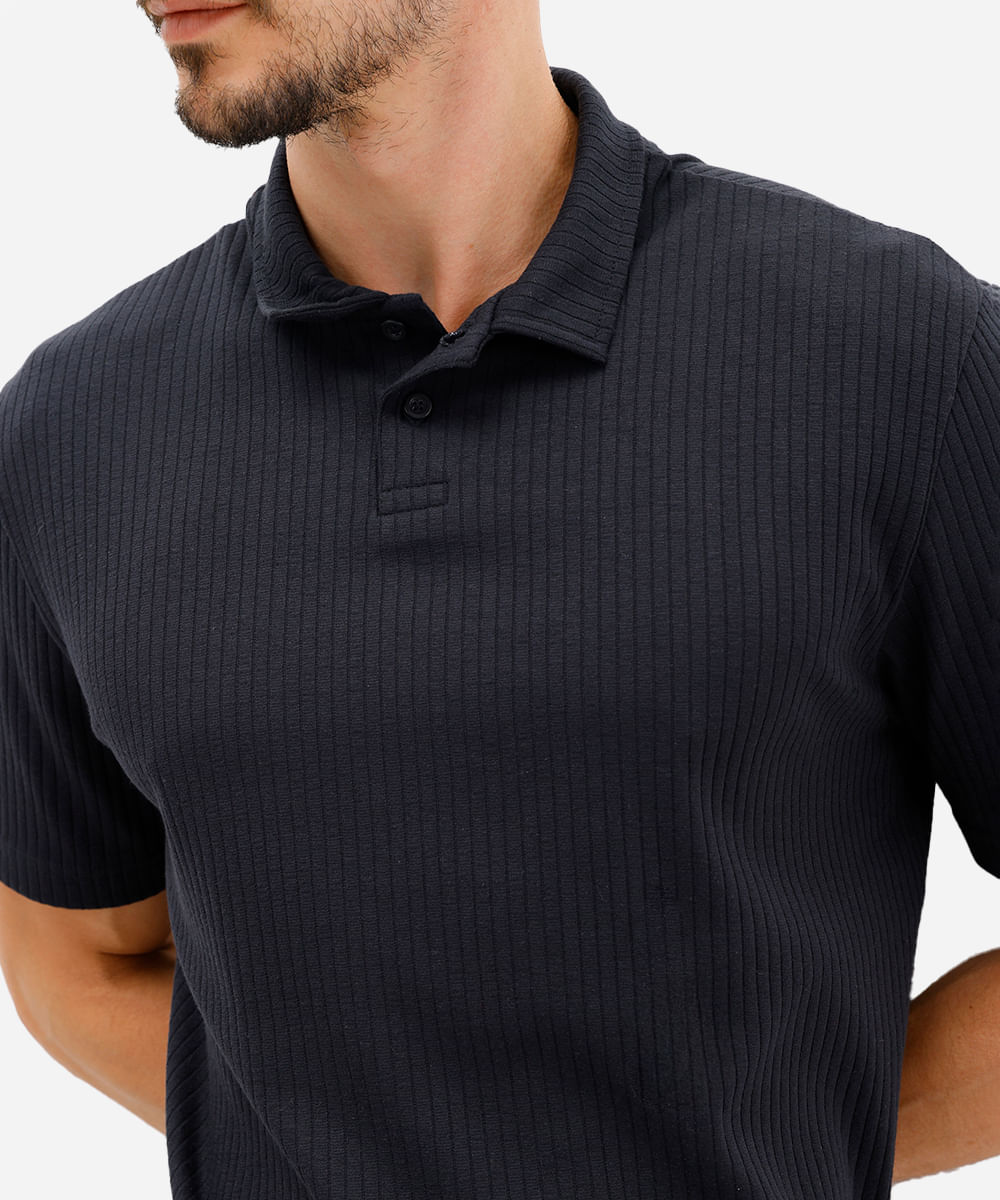 polo masculina manga curta canelada preta