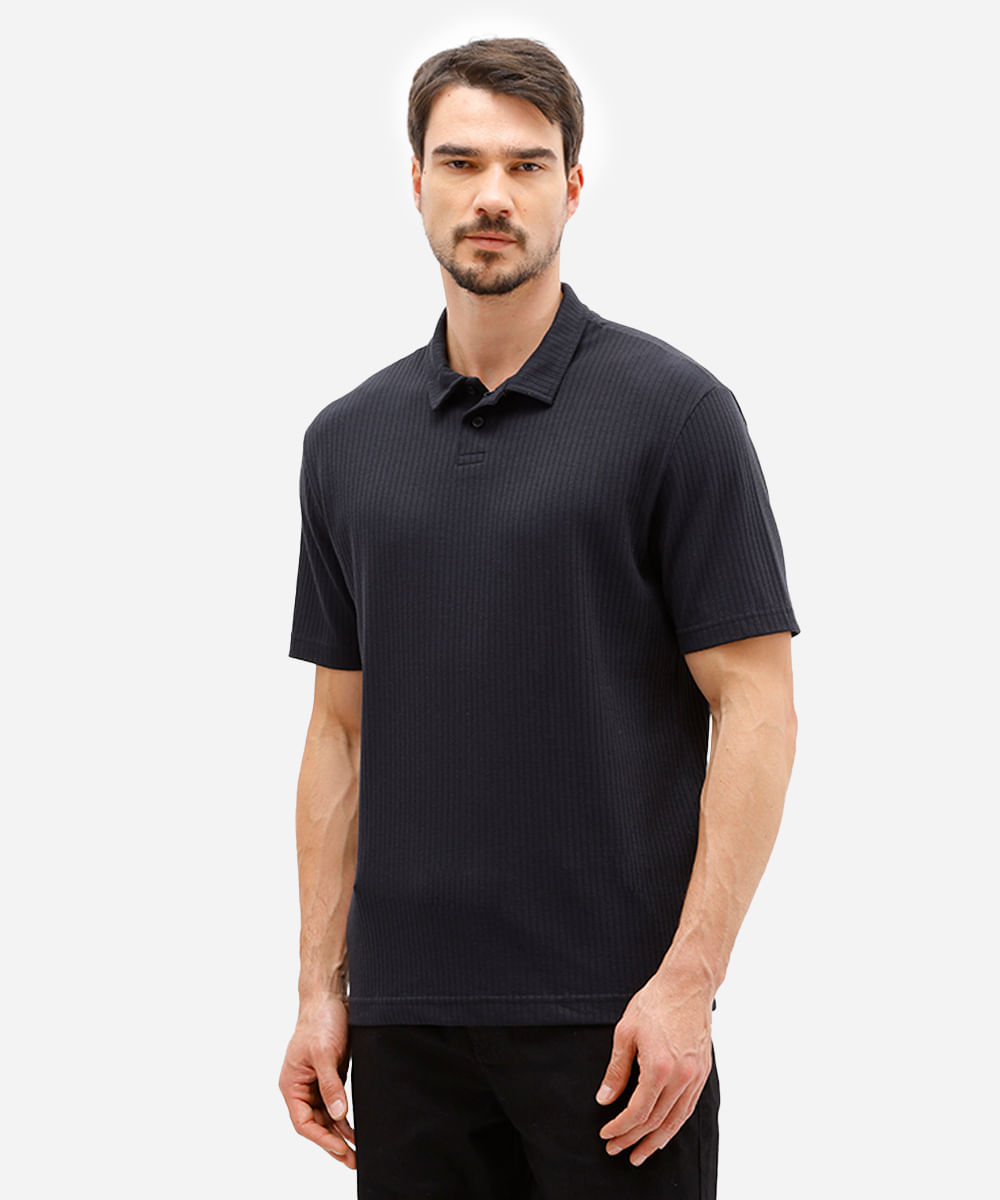 polo masculina manga curta canelada preta