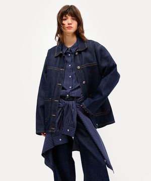 parka feminina jeans com faixa antonio frajado azul