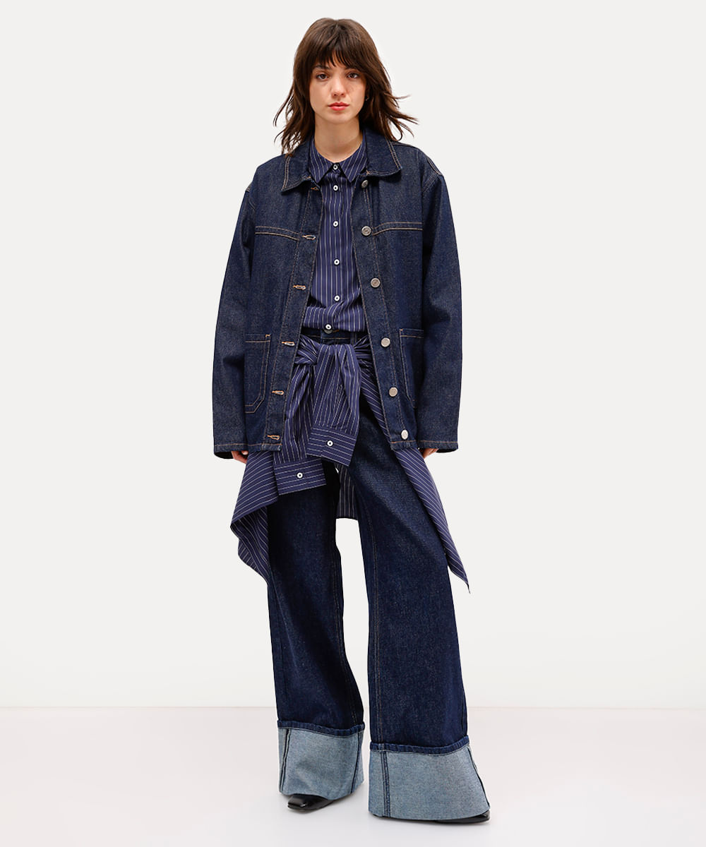 parka feminina jeans com faixa antonio frajado azul