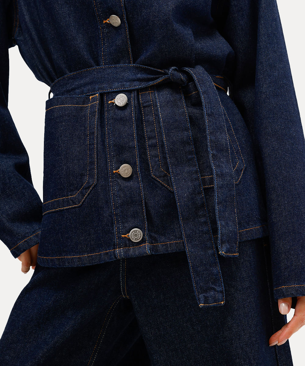parka feminina jeans com faixa antonio frajado azul