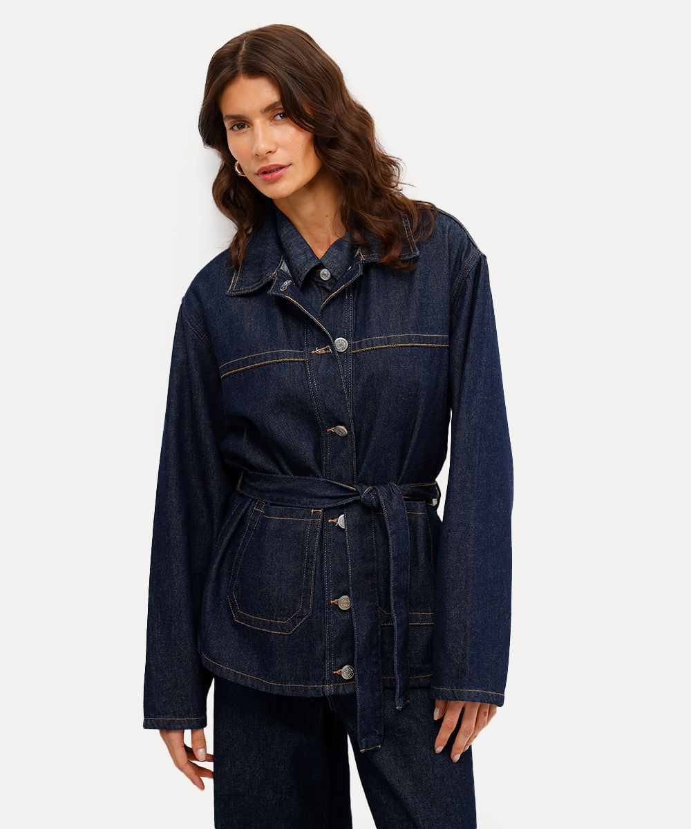 parka feminina jeans com faixa antonio frajado azul