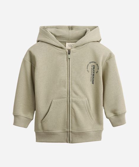 jaqueta infantil de moletom com capuz e bolso outside verde