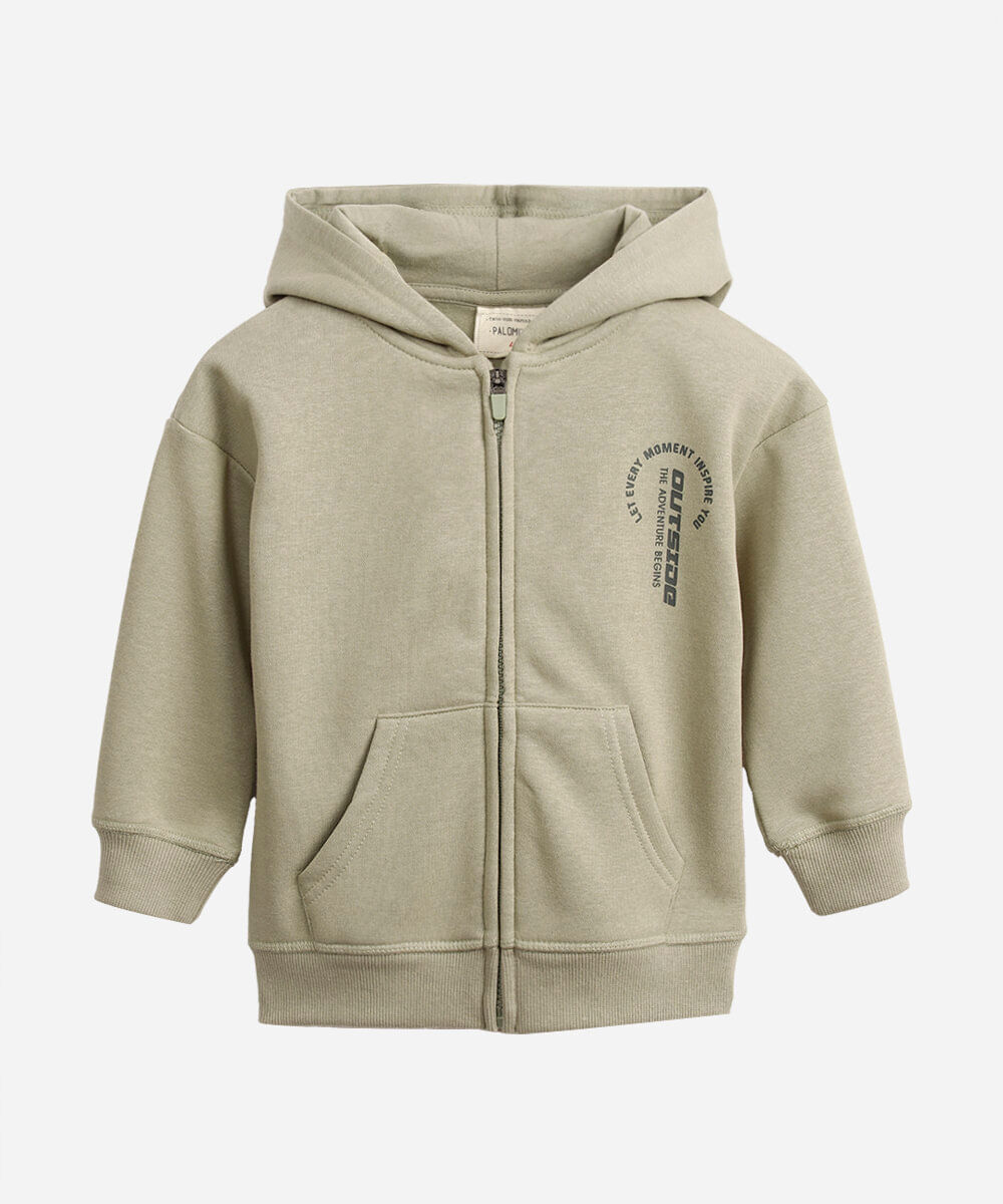 jaqueta infantil de moletom com capuz e bolso outside verde