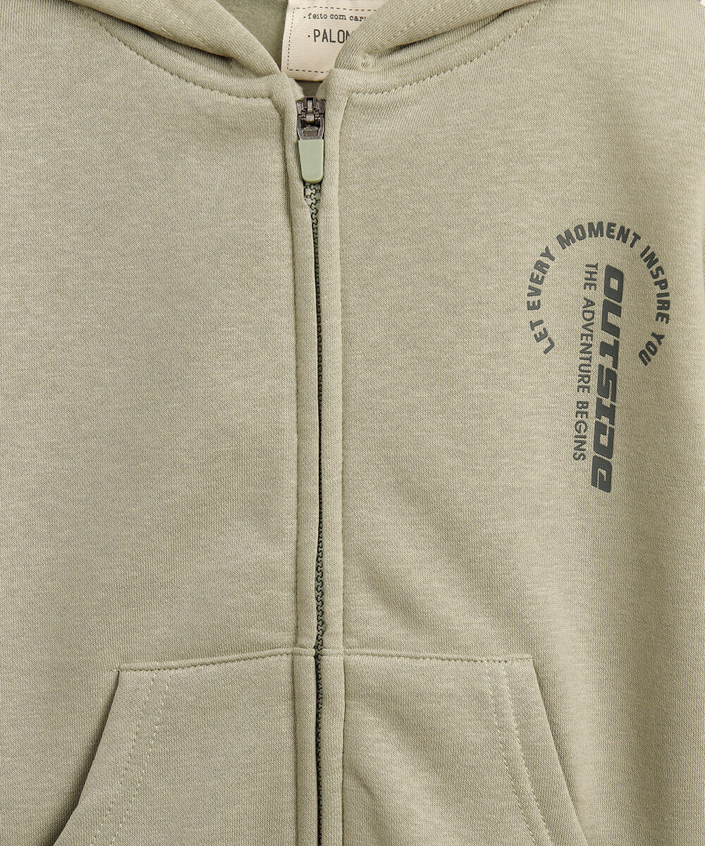 jaqueta infantil de moletom com capuz e bolso outside verde