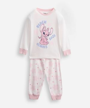 pijama longo infantil de algodão stitch com glitter off white