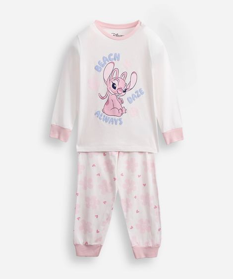 pijama longo infantil de algodão stitch com glitter off white