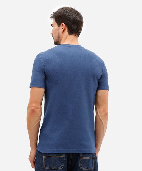 camiseta de algodão texturizada manga curta azul