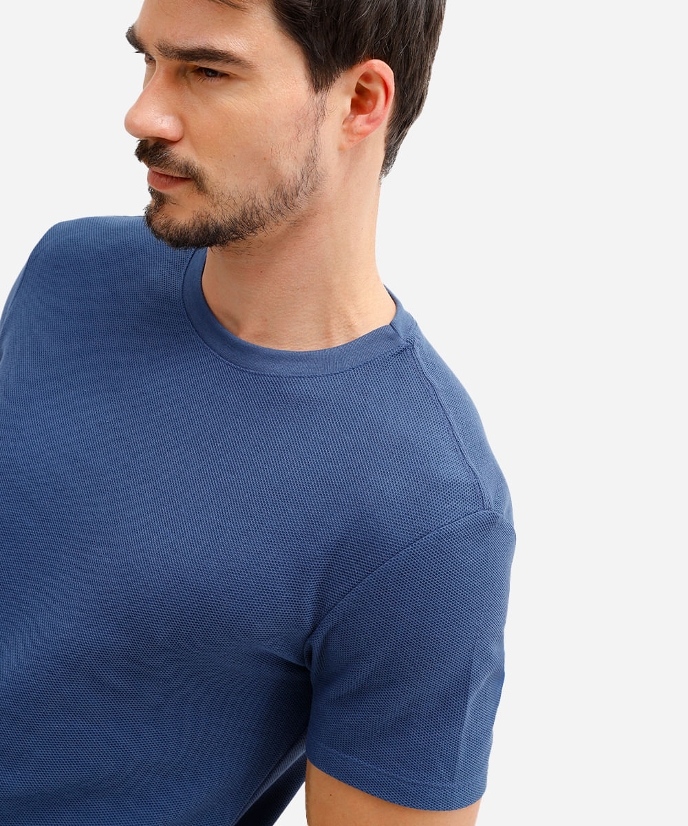 camiseta de algodão texturizada manga curta azul