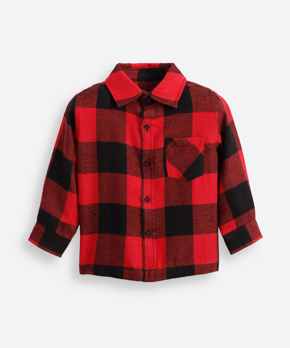 camisa xadrez infantil manga longa flanelada vermelho