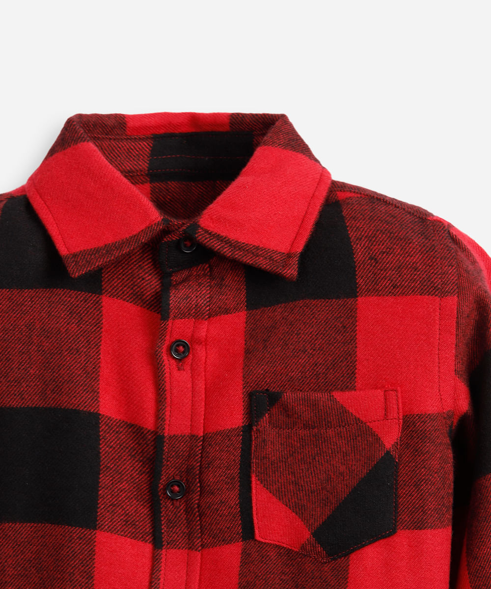 camisa xadrez infantil manga longa flanelada vermelho