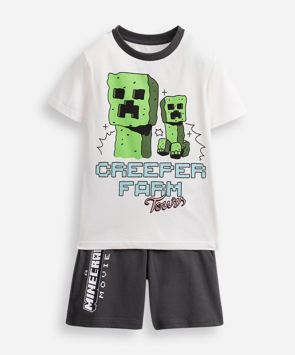 pijama curto infantil de algodão minecraft cinza