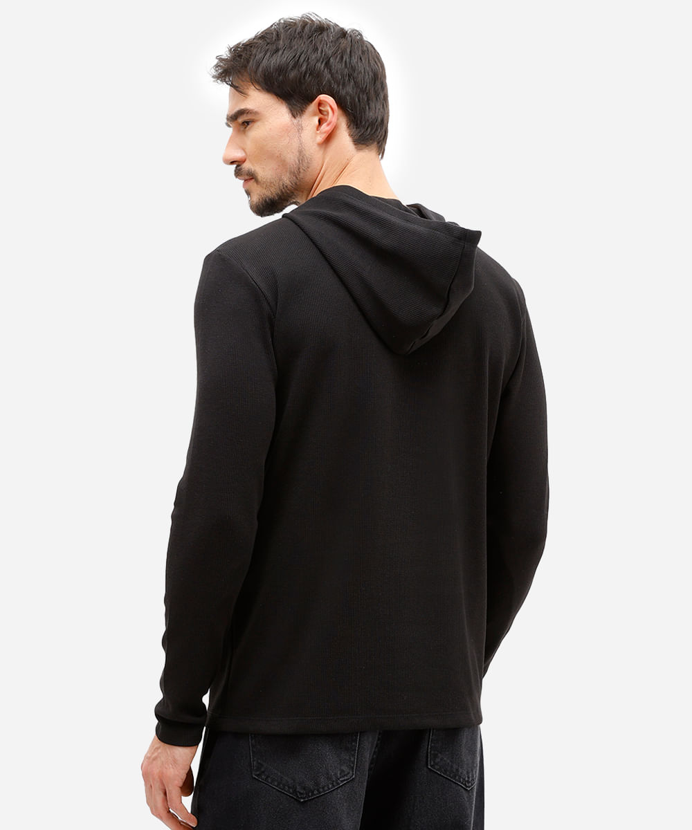 camiseta básica masculina com capuz texturizada preta