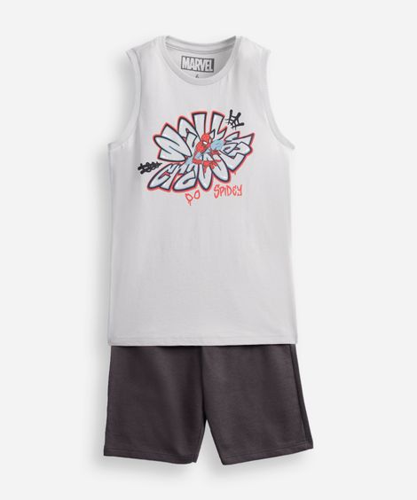 conjunto curto infantil de algodão homem aranha cinza