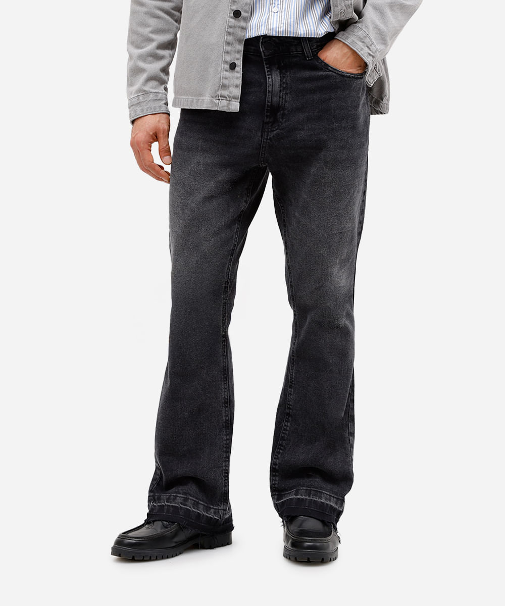 calça flare masculina jeans preta
