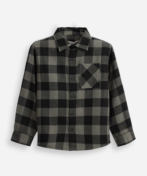 camisa de algodão infantil manga longa xadrez verde