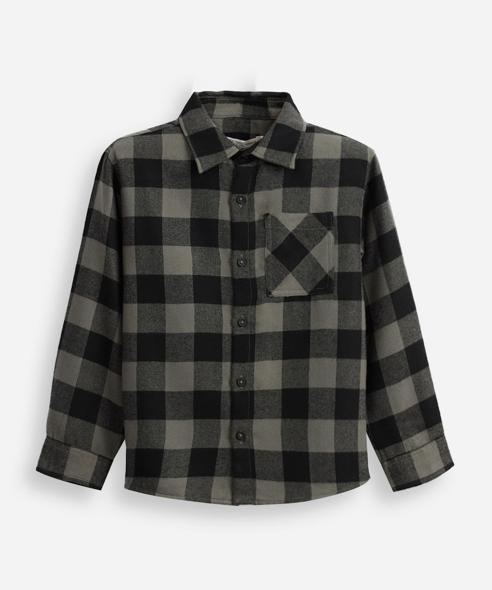 camisa de algodão infantil manga longa xadrez verde
