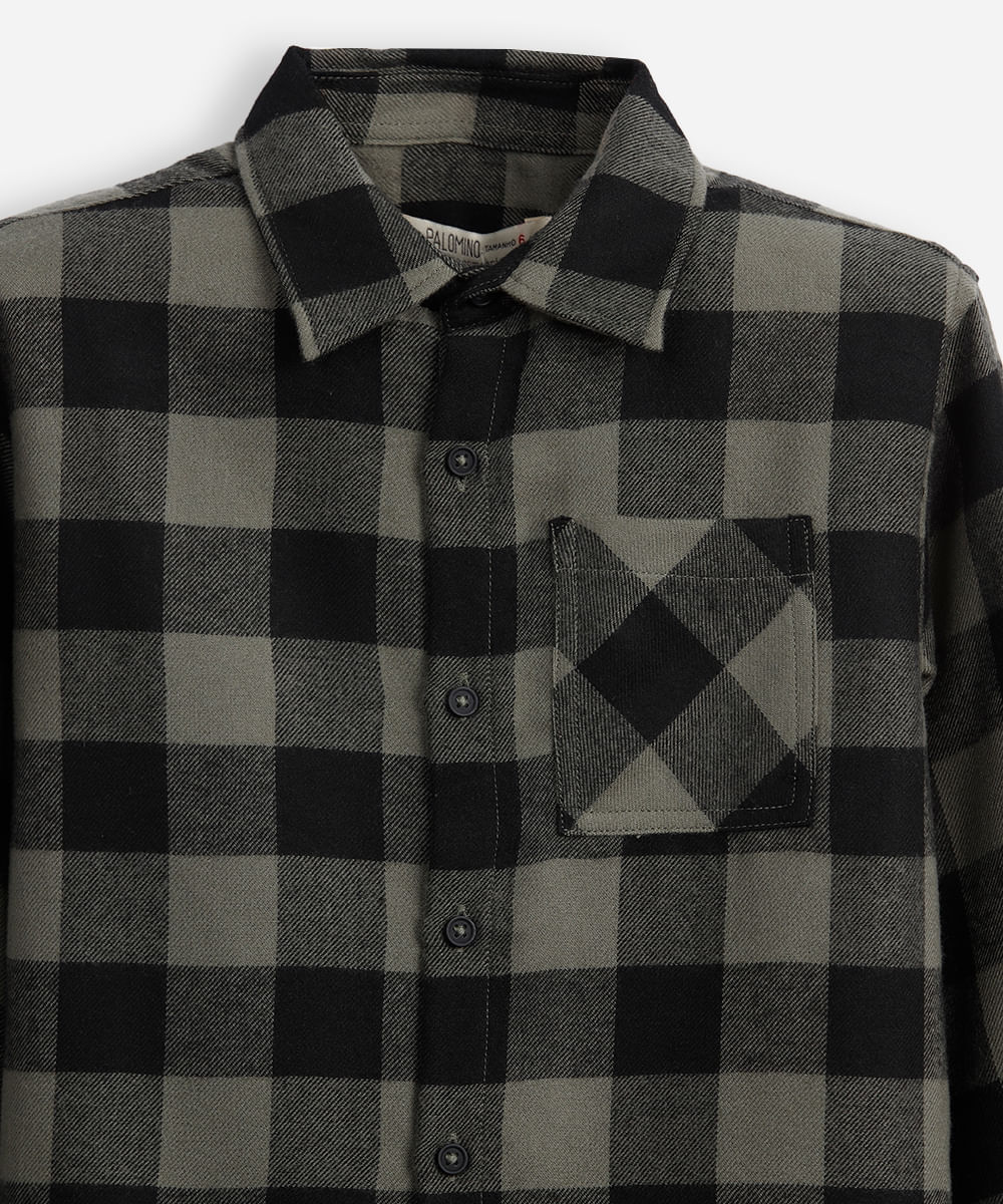 camisa de algodão infantil manga longa xadrez verde