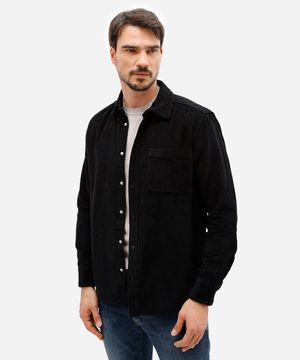 camisa masculina de veludo cotelê manga longa preta