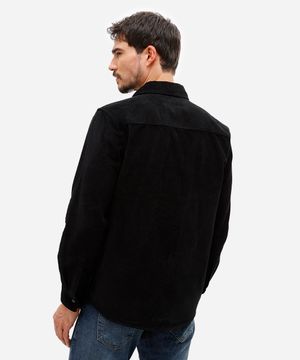 camisa masculina de veludo cotelê manga longa preta