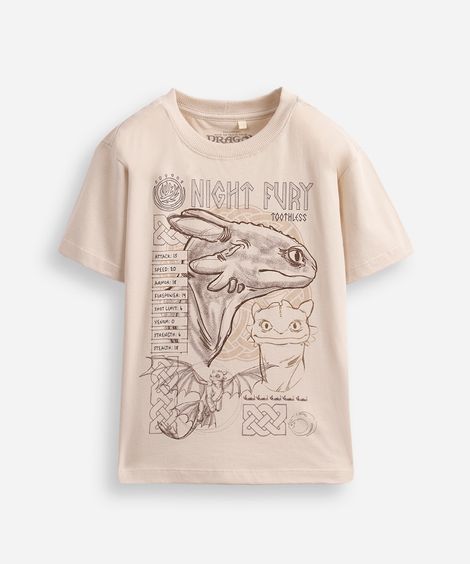 camiseta de algodão infantil como treinar o seu dragão bege