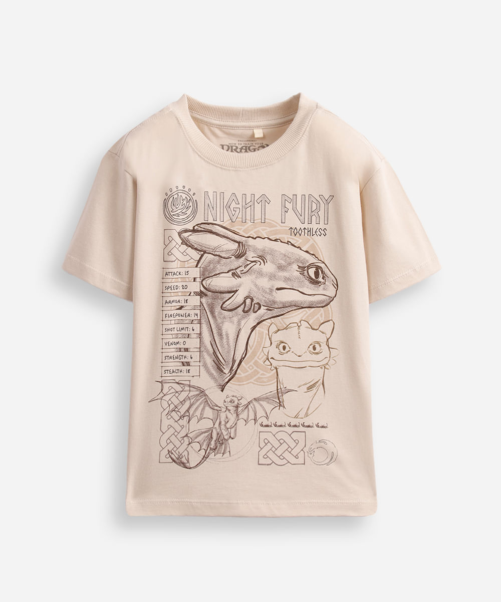 camiseta de algodão infantil como treinar o seu dragão bege