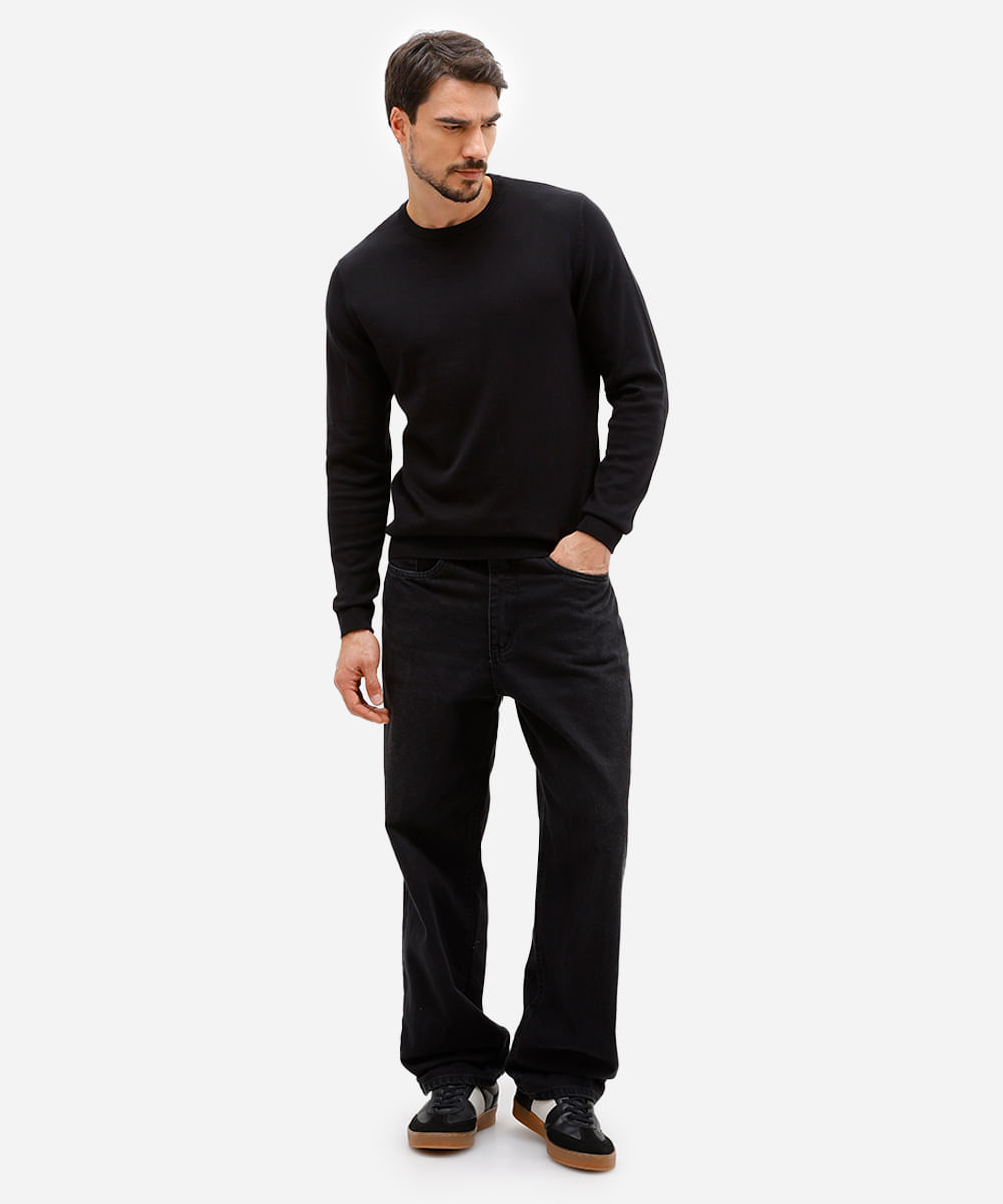 suéter masculino de tricot básico preto
