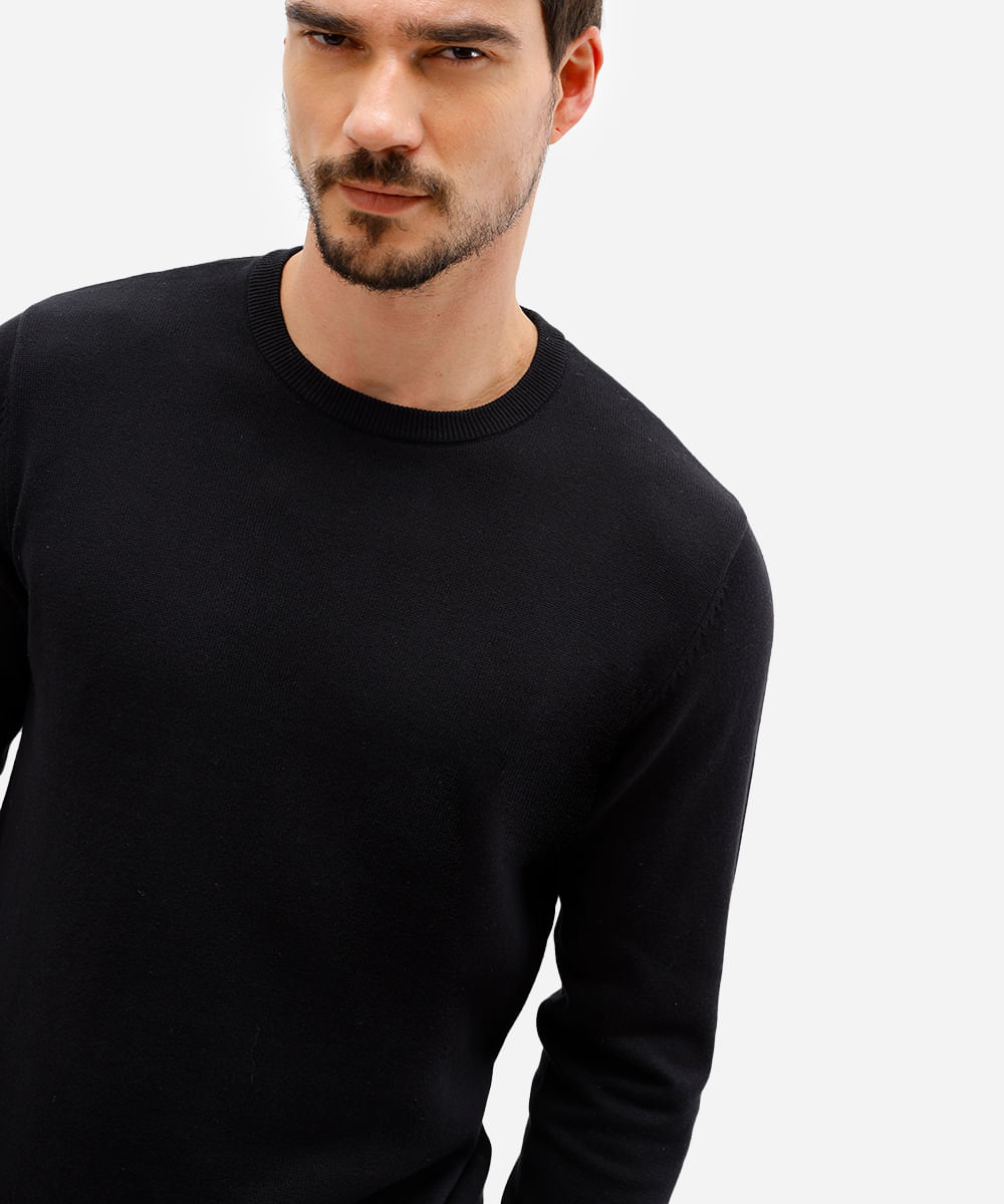 suéter masculino de tricot básico preto