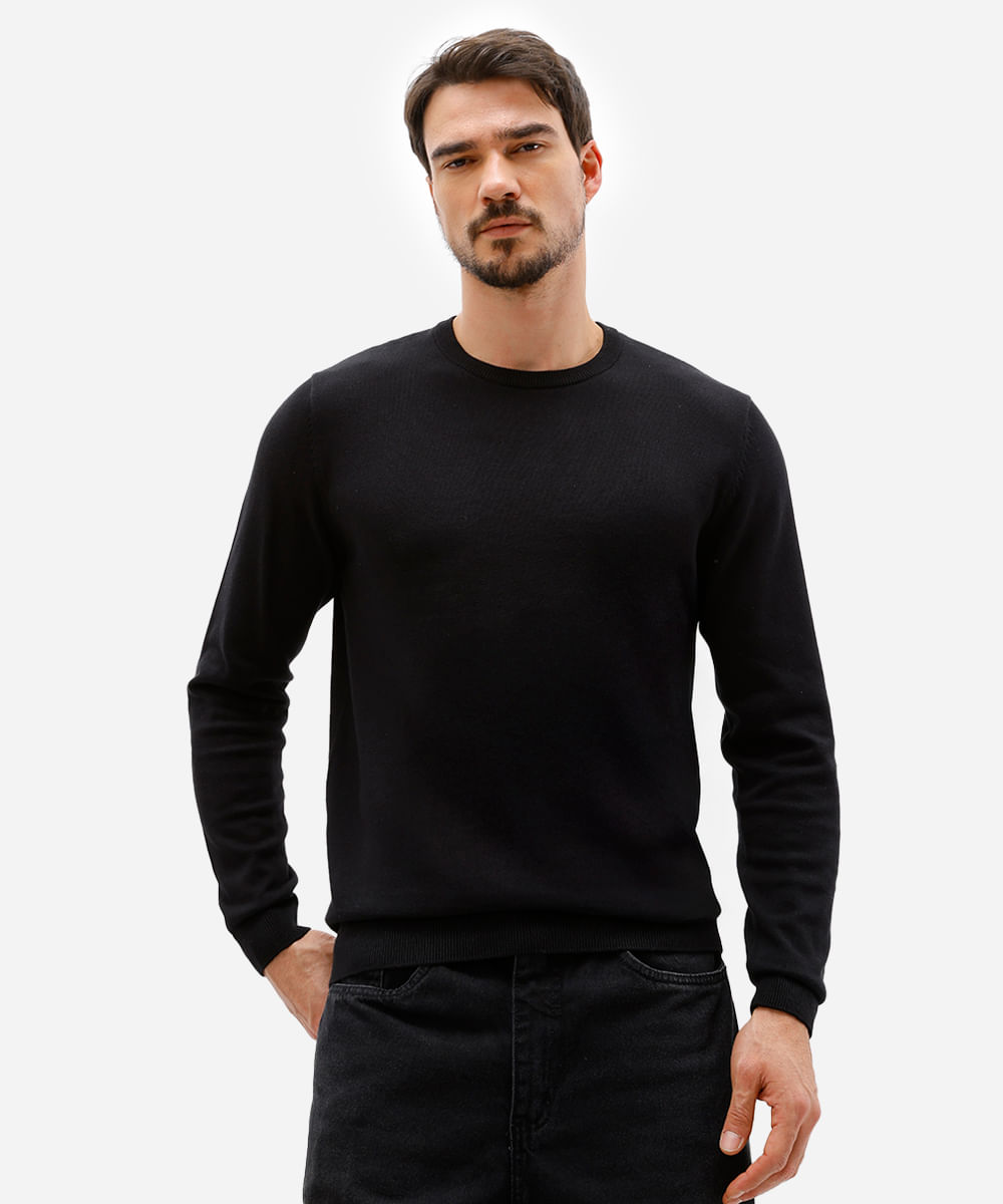 suéter masculino de tricot básico preto