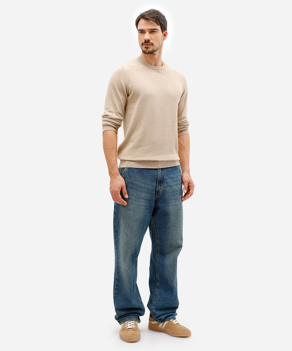 suéter masculino de tricot básico bege
