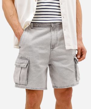 bermuda cargo masculina jeans cinza