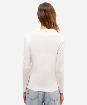 polo básica feminina de algodão peruano decote v off white
