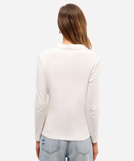 polo básica feminina de algodão peruano decote v off white