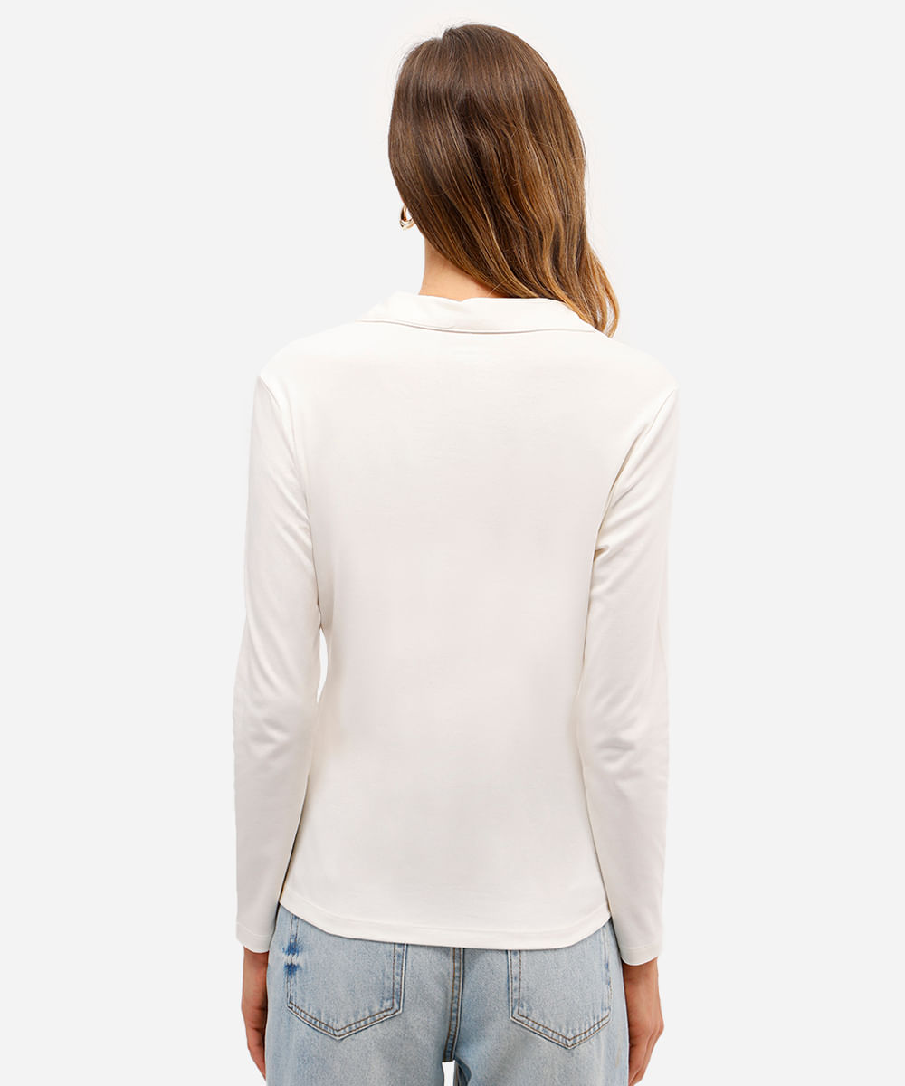 polo básica feminina de algodão peruano decote v off white