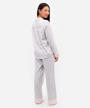 pijama americano feminino de algodão listrado off white