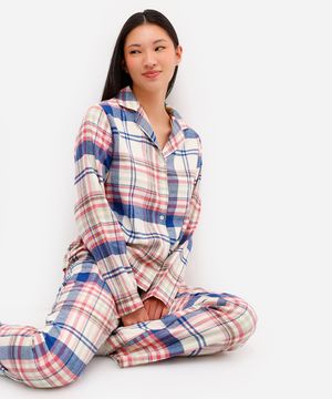 pijama americano feminino de algodão xadrez colorido