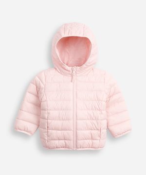 jaqueta puffer infantil com capuz rosa