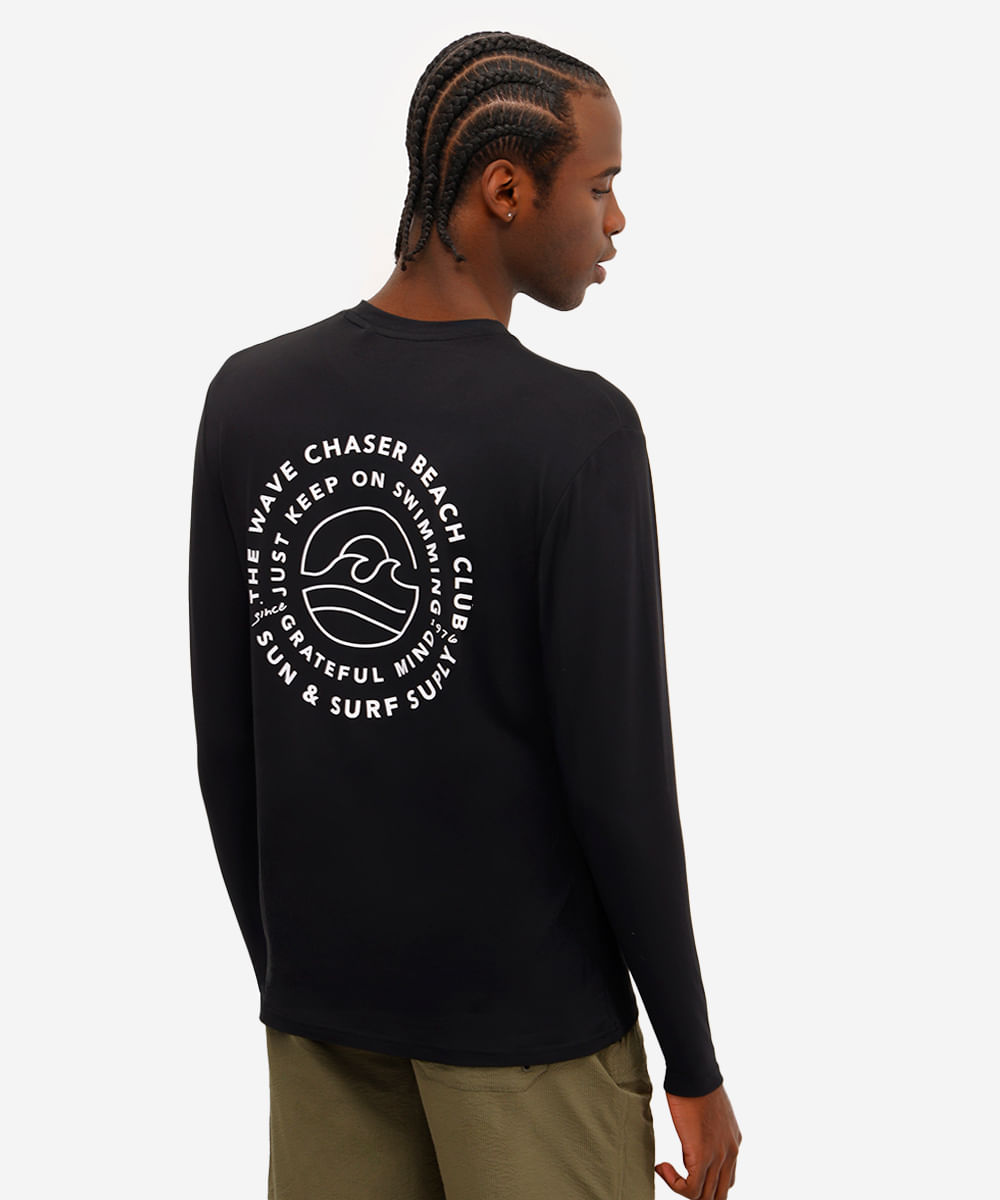 camiseta masculina manga longa com proteção uv preta