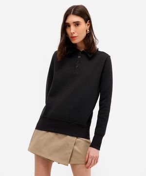 blusão básico feminino de moletom felpado com gola preto