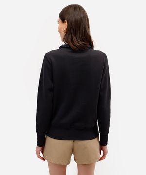 blusão básico feminino de moletom felpado com gola preto