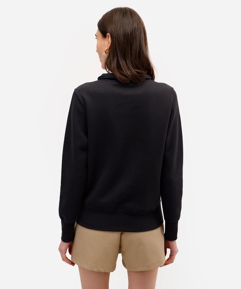 blusão básico feminino de moletom felpado com gola preto