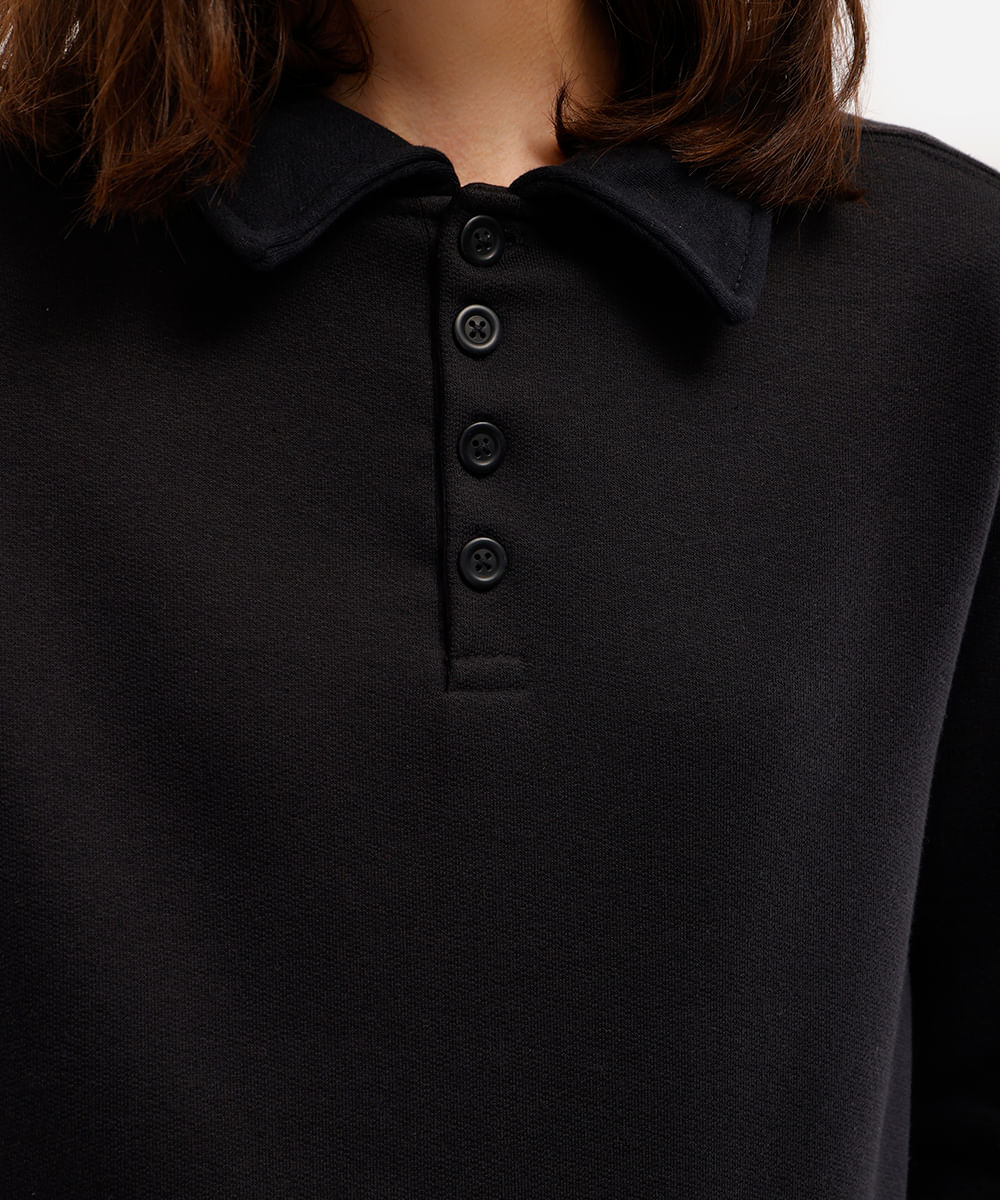 blusão básico feminino de moletom felpado com gola preto