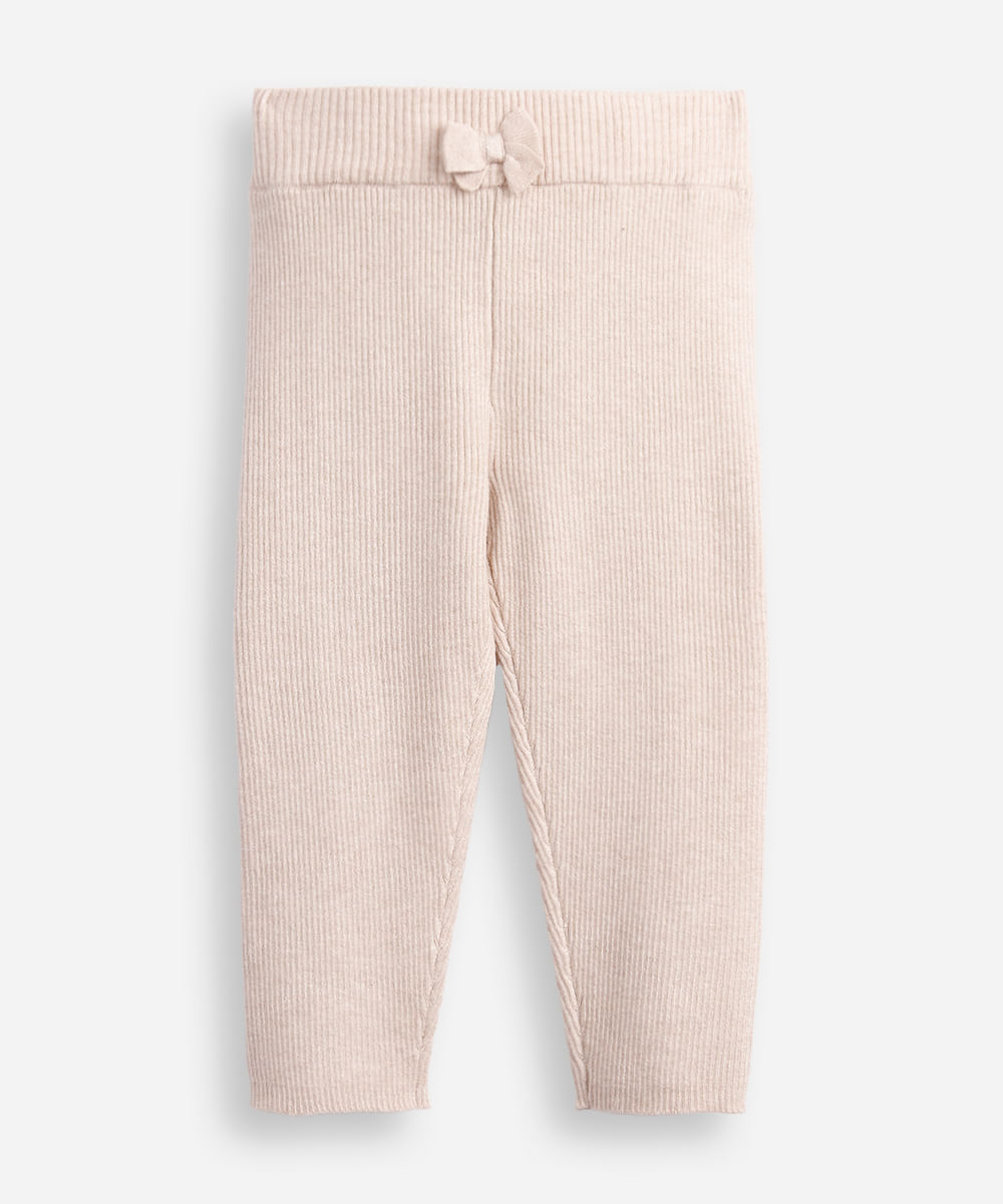 legging infantil tricot laço bege
