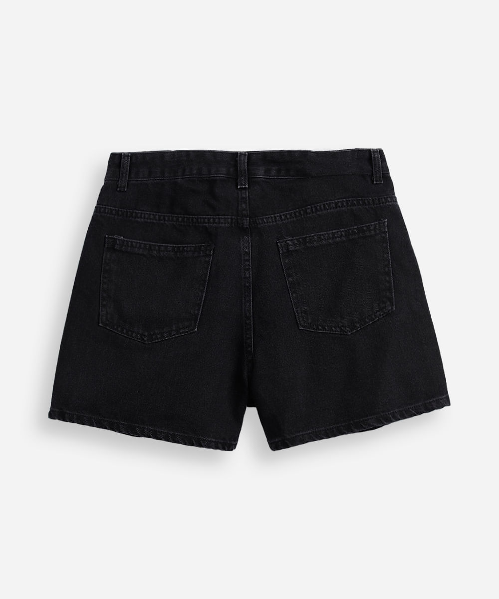 short jeans juvenil bordado stitch preto