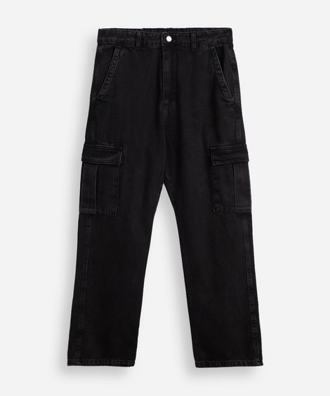 calça jeans juvenil cargo preta