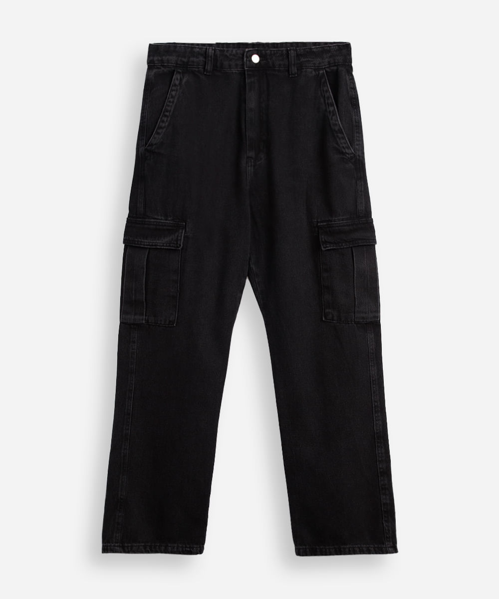 calça jeans juvenil cargo preta